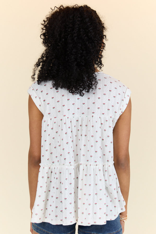 Treasured Times Ivory Cherry Print Oversized Knit Top for Women | Soft Comfortable Loose Fit Blouse | Perfect for Casual Outings, Date Nights & Layering | FINAL SALE