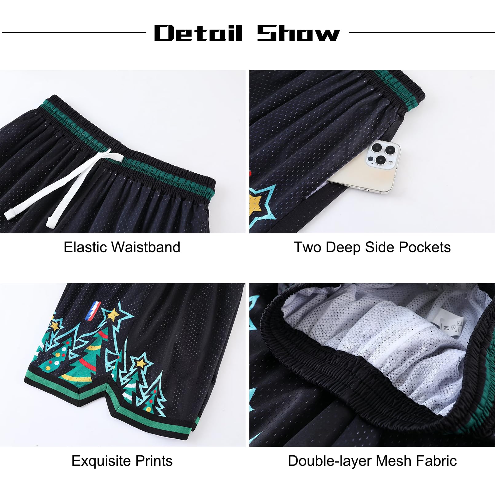 BOOMLEMEN Men's Basketball Shorts - Gym Training Workout Athletic Shorts with Mesh Lining & Graphic Print - Breathable Running Short Pants for Basketball, Gym, Jogging & Outdoor Sports