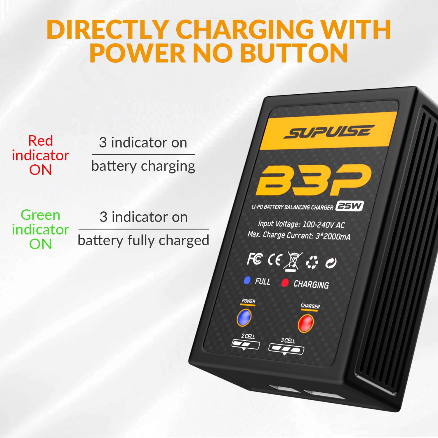 B3 Pro 25W 2S 3S Lipo Battery Charger | Fast RC Balance Charger for 7.4V-11.1V LiPo Batteries | Compact & Quick Charge Design | Perfect for RC Cars, Drones, and Hobby Models