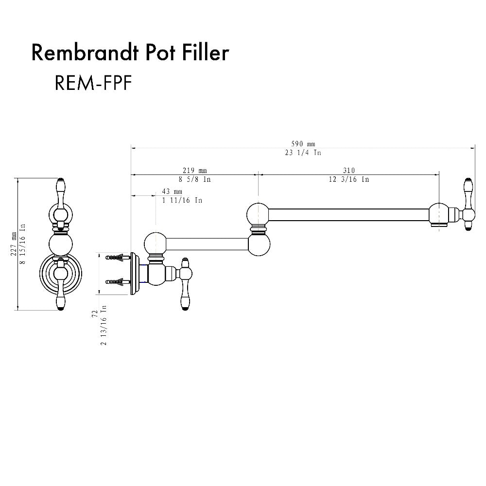 ZLINE Rembrandt Pot Filler Faucet - Champagne Bronze Finish (REM FPF CB) | Wall-Mounted Kitchen Sink Faucet for Easy Pot Filling & Cooking