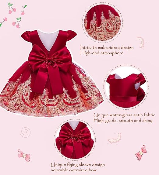 Keaiyouhuo Baby Girl's Formal Bowknot Birthday Party Tutu Dress - Fluffy Embroidery Princess Elegant Dress with Headwear for Special Occasions, Photo Shoots & Holiday Events