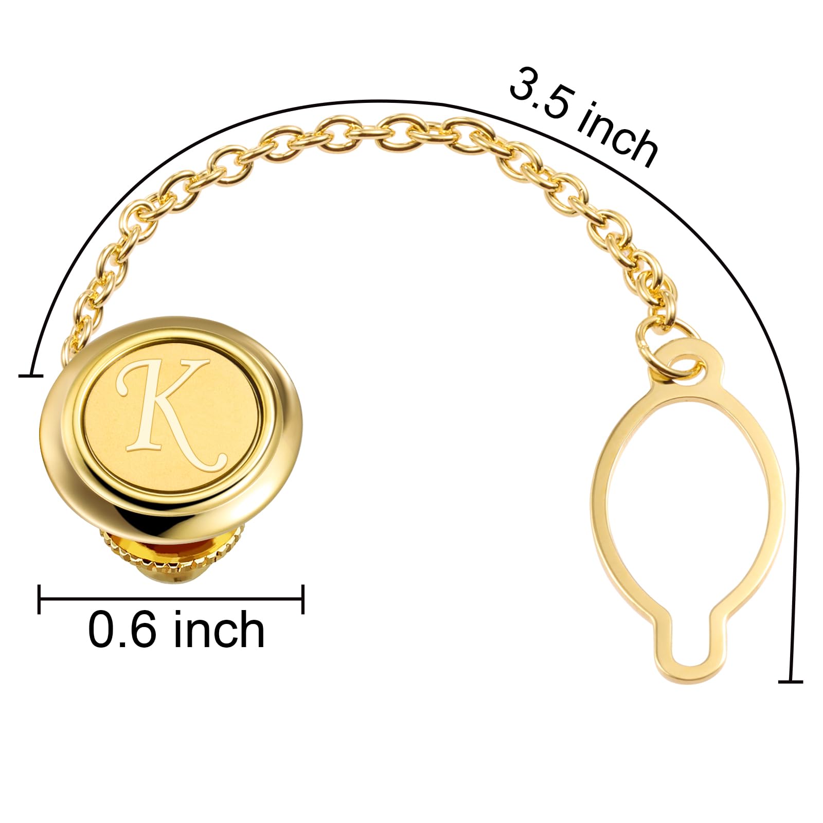 HAWSON Gold Tie Tacks for Men with Chain - Round Tie Pins for Wedding, Business, Birthday & Anniversary - Personalized Initials A-Z - Elegant Tie Clip Gift for Him - Perfect for Formal Events, Office Wear & Special Occasions