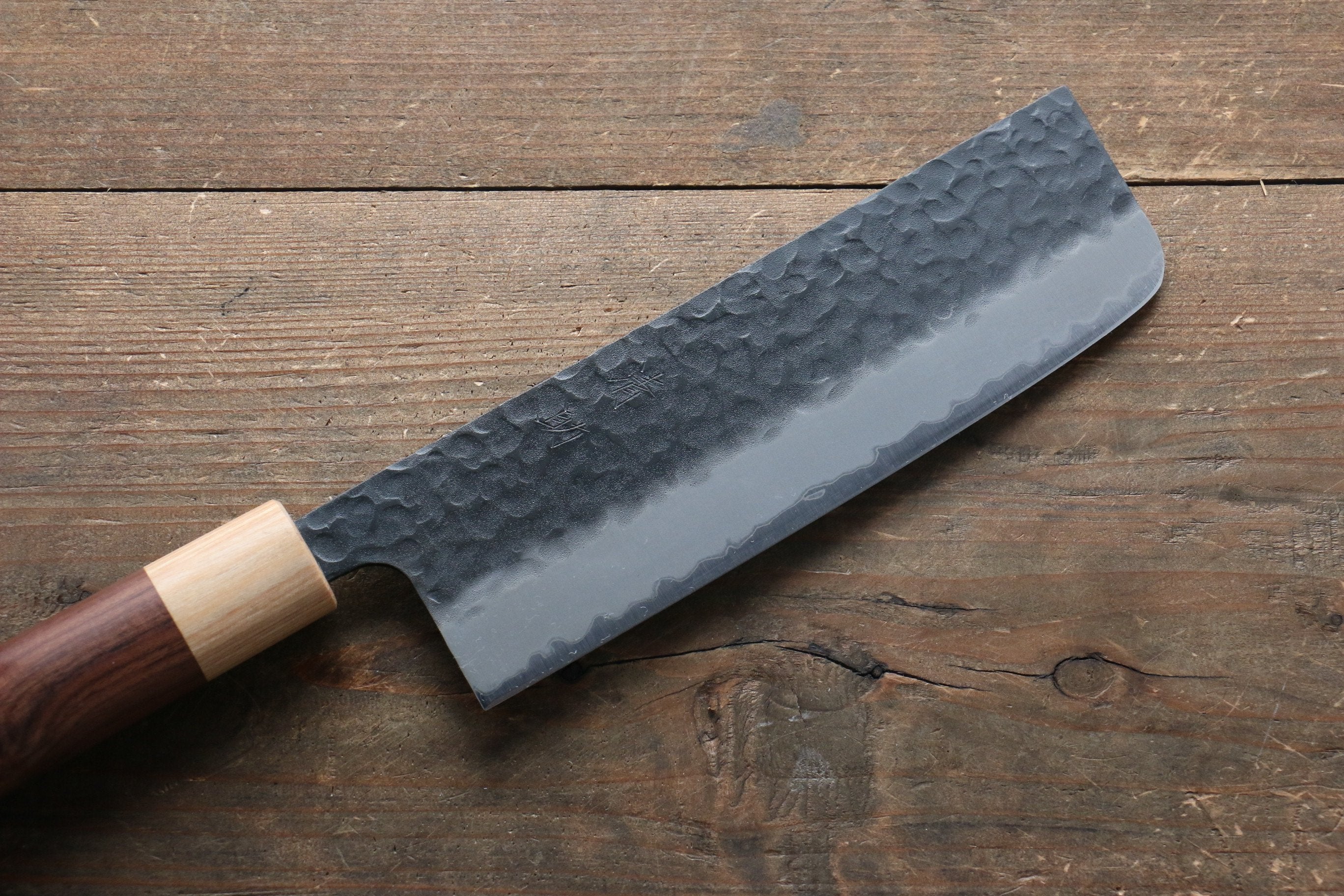 Seisuke Kokubyaku Blue Super Hammered Nakiri Knife 165mm - Japanese Chef Knife with Morado Wood Handle - Perfect for Slicing Vegetables, Herbs & Sushi Preparation