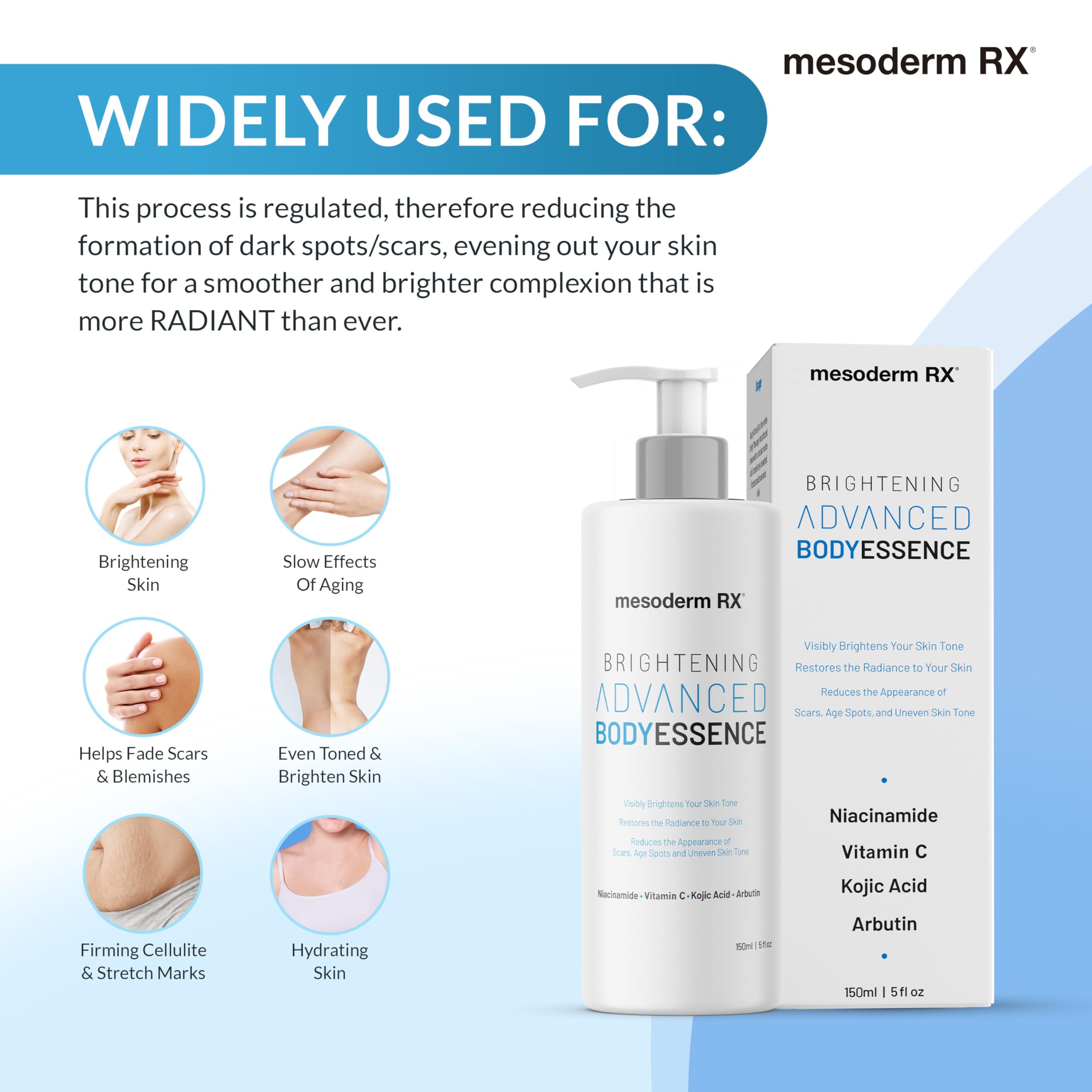 Niacinamide & Vitamin C Body Essence for Hydration & Brightening - Kojic Acid, Hyaluronic Acid & AHA to Smooth Skin, Reduce Dark Spots & Even Tone - 150ml - Perfect for Daily Skincare Routine & Post-Sun Care