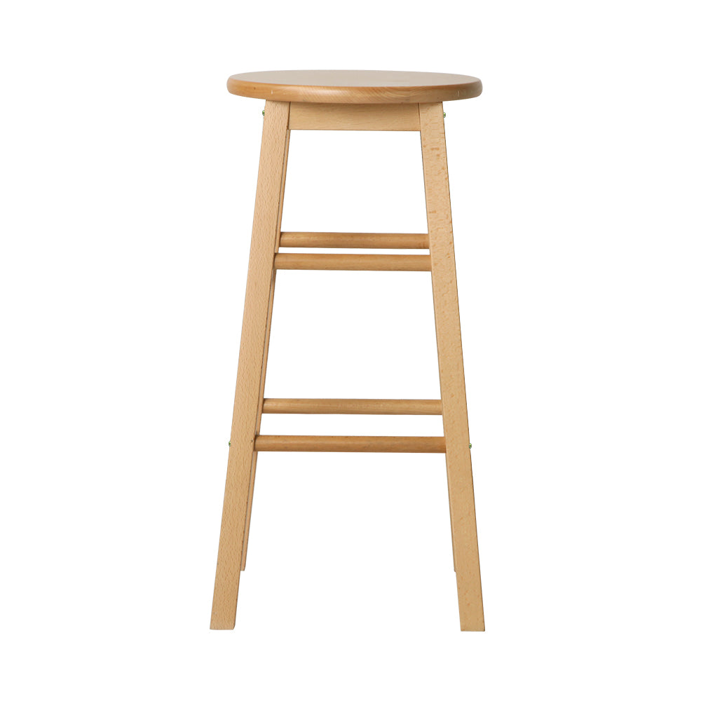 2 Pack Wooden Bar Stools with Round Seats - Natural Finish for Kitchen, Dining Room, or Home Bar Decor