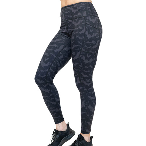 Shadow Bats Printed High Waist Yoga Leggings - Women's Gothic Workout Pants for Yoga, Running & Halloween Costume