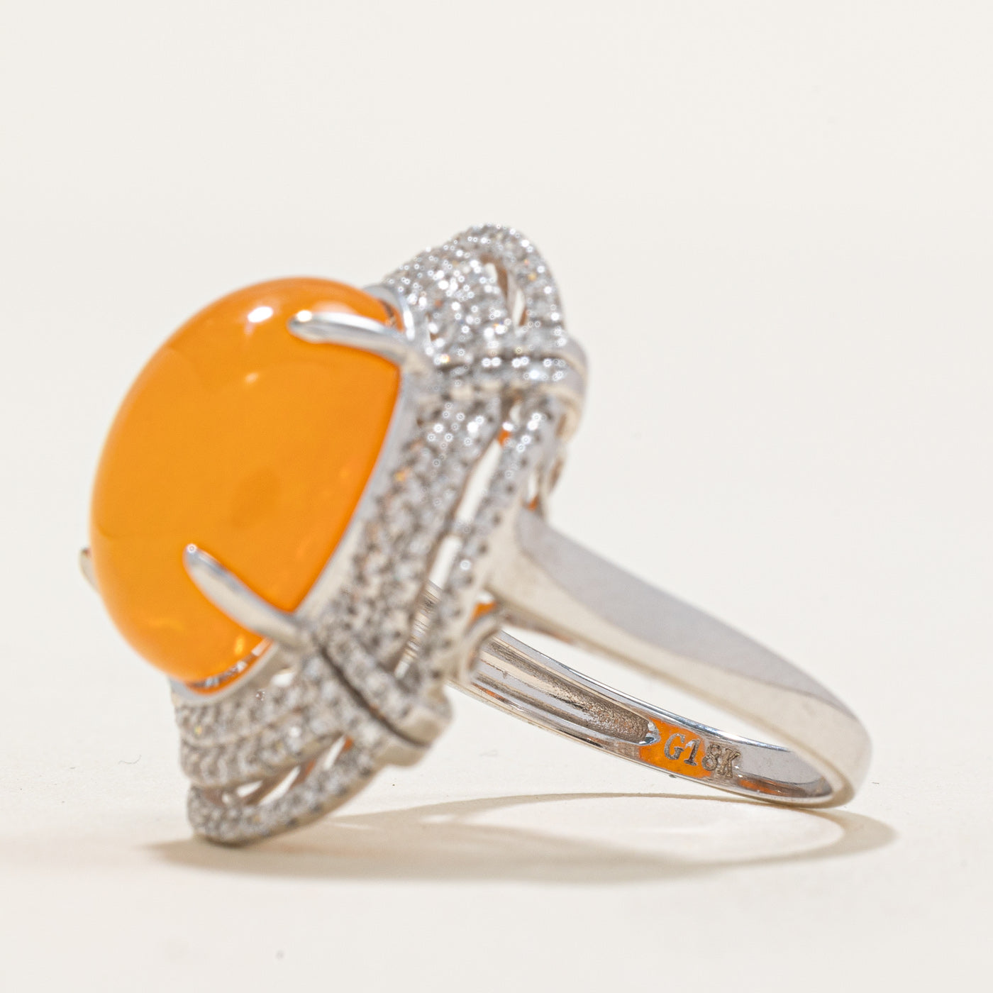 Exquisite 6.36ct Fire Opal & 0.61ct Diamond Cocktail Ring - Size 6.5 | Elegant Evening Wear, Special Occasion Jewelry, Gift for Her