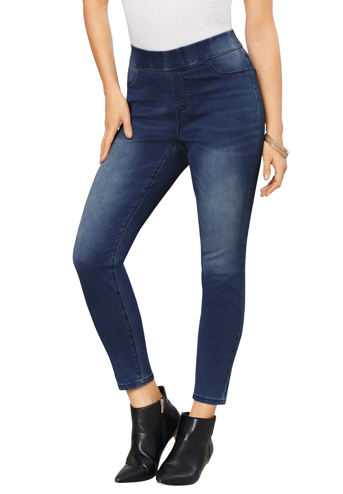 Roamans Women's Plus Size No-Gap Jegging Pull-On Jeans - Stretch Denim Leggings for Work, Travel & Everyday Comfort