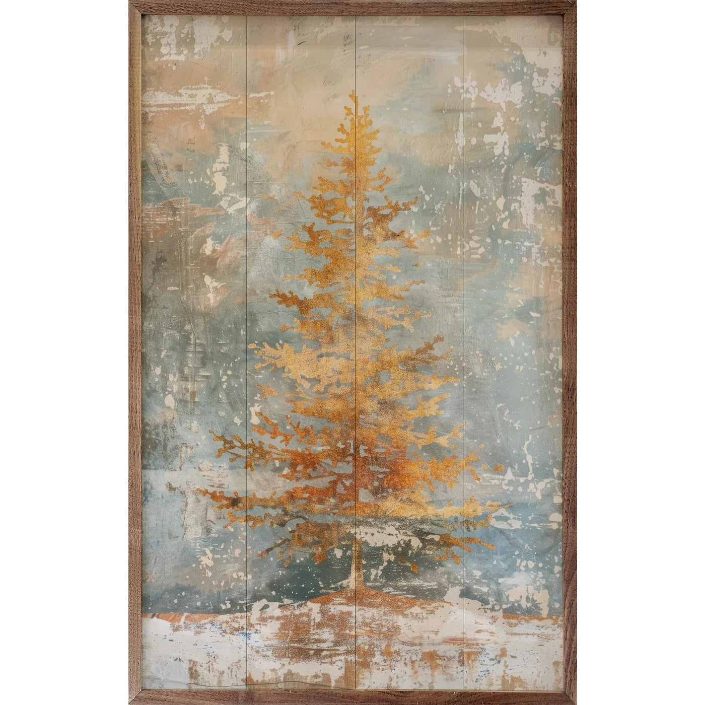 Vintage Distressed Gold Tree Wood Framed Wall Art - Rustic Home Decor for Living Room, Bedroom & Office