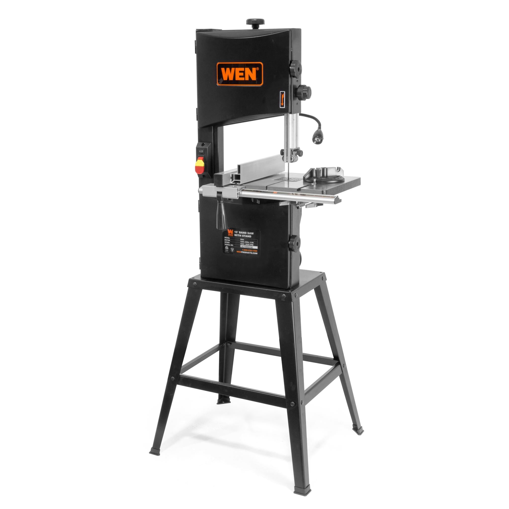WEN BA3962 10-Inch Band Saw with Stand - 3.5 Amp 2-Speed Power Tool with Work Light for Woodworking & Metal Cutting | DIY Projects & Professional Workshop Use
