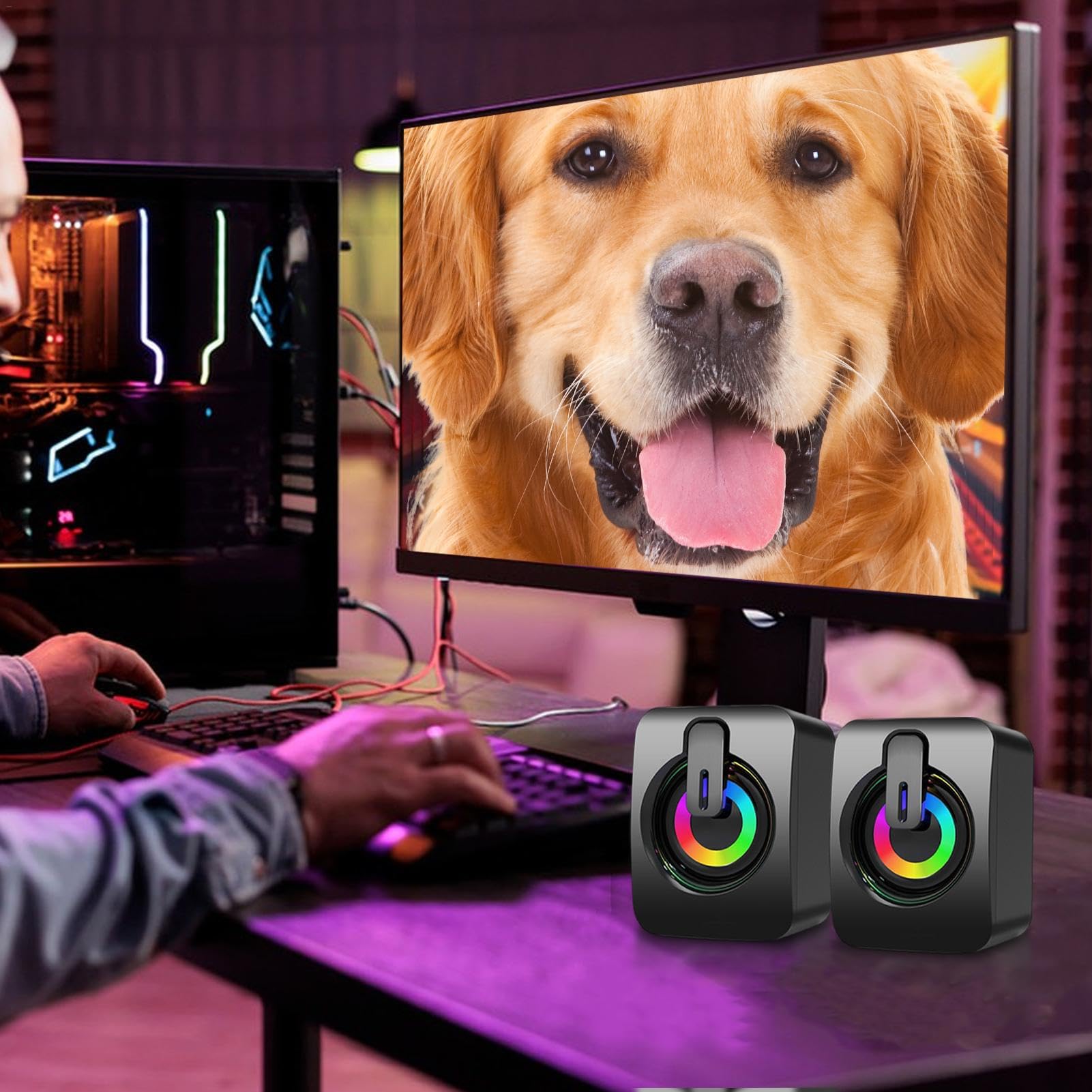 Ghjkldha USB RGB Lighting Computer Speakers - Wired Plug & Play Music Speakers for Dormitory, Gaming, Home Office & Computer Desk Setup