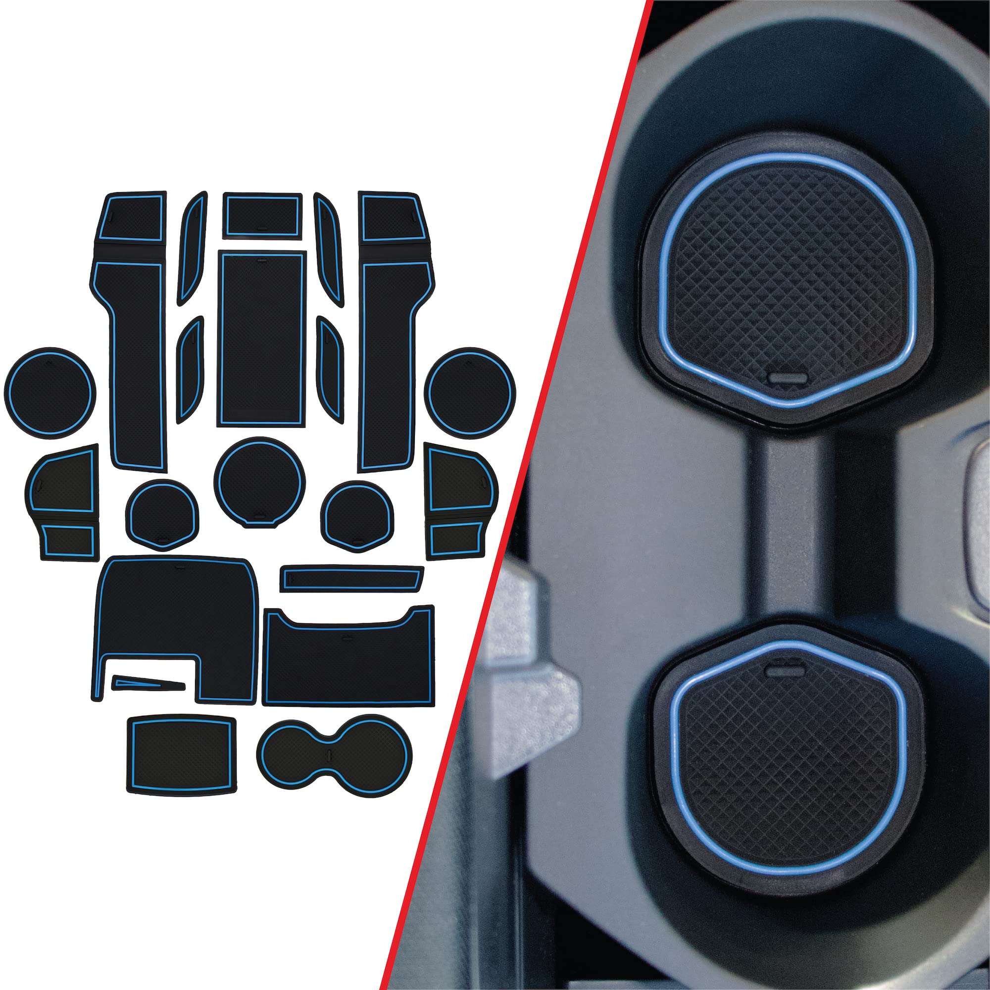 Premium Non-Slip Cup Holder Inserts & Interior Accessories for Honda Civic 2013-2022 - Anti-Dust Custom Fit Center Console Liners, Door Pocket Mats (21-Piece Set, Blue Trim) | Perfect for Road Trips & Daily Commute