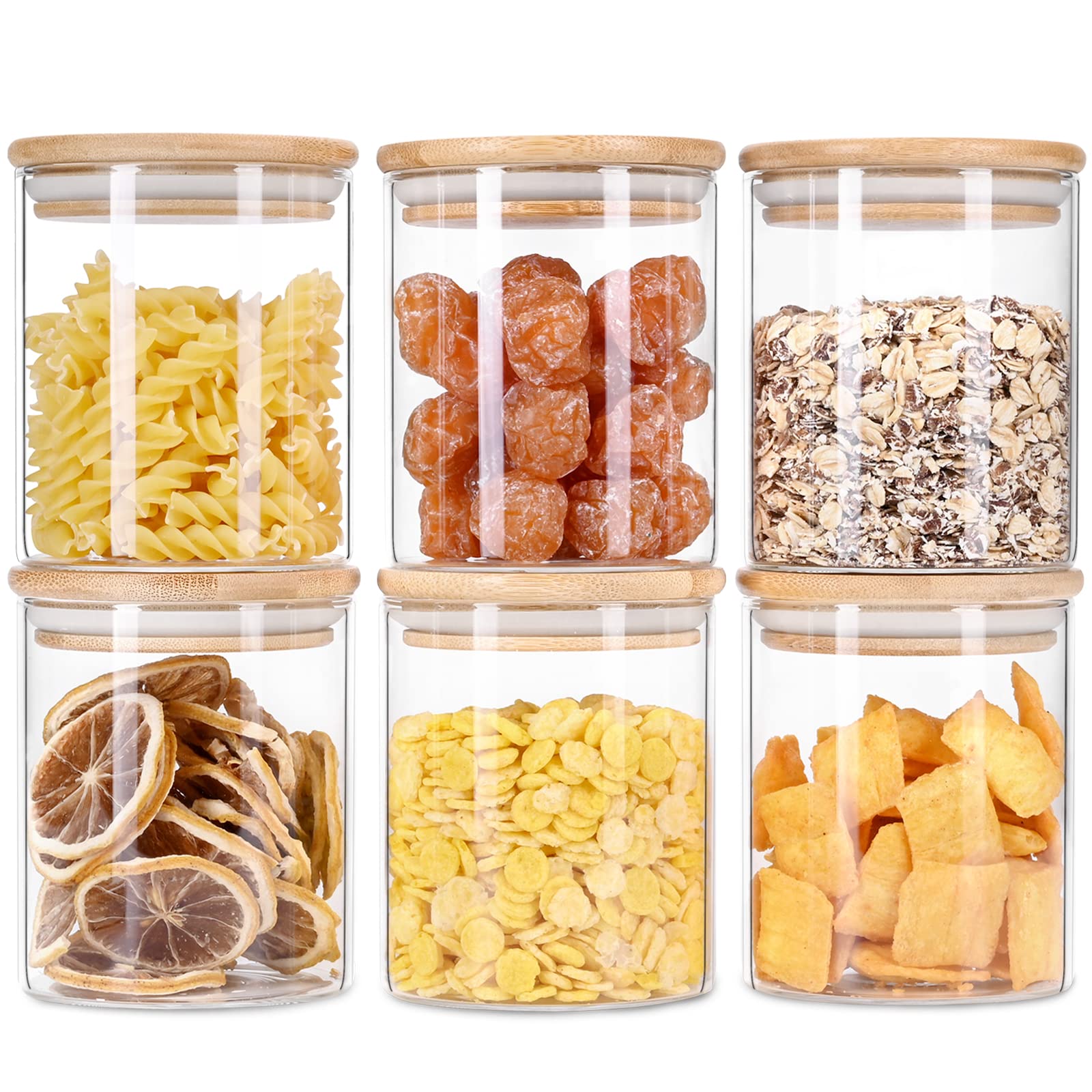 16 oz Glass Jars with Bamboo Lids - Airtight Food Storage Containers for Pantry & Kitchen - Perfect for Herbs, Sugar, Cookies, Candy & Spices (Set of 6) - Ideal for Home Organization & Gift Giving