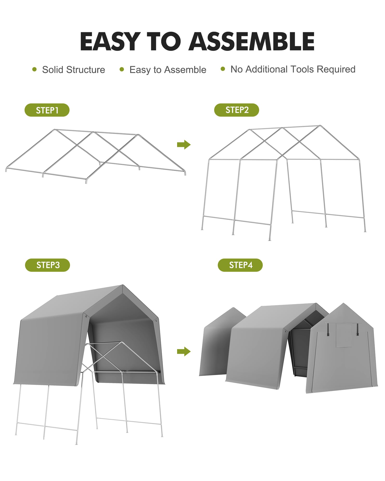 10x10 ft Heavy Duty Waterproof Carport Storage Shed with 2 Roll-up Zipper Doors - Shelter Logic Canopy for ATV, Motorcycle, Bike & Garden Tools - Perfect for Outdoor Vehicle Protection, Firewood Storage & Backyard Organization