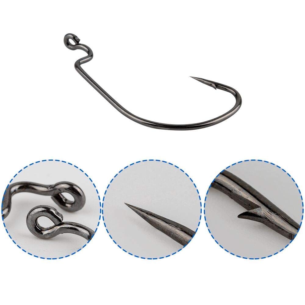 20pcs Wide Gap Fishing Hooks - High Carbon Steel Worm Hooks for Bass, Saltwater & Freshwater Fishing - Strong Bait Jig Hooks for Soft Plastic Worms, Lures - Perfect for Shore Fishing, Boat Fishing & Ice Fishing