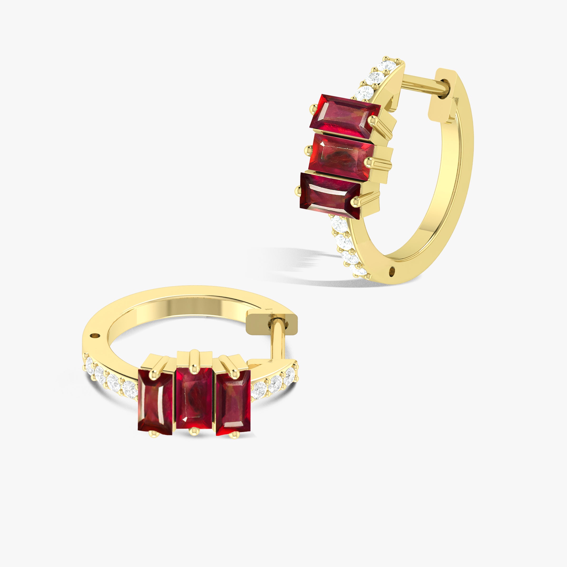 Stylish Baguette Red Ruby Hoop Earrings for Women | 14K Gold Plated Dangle Earrings | Perfect for Parties, Weddings & Evening Events