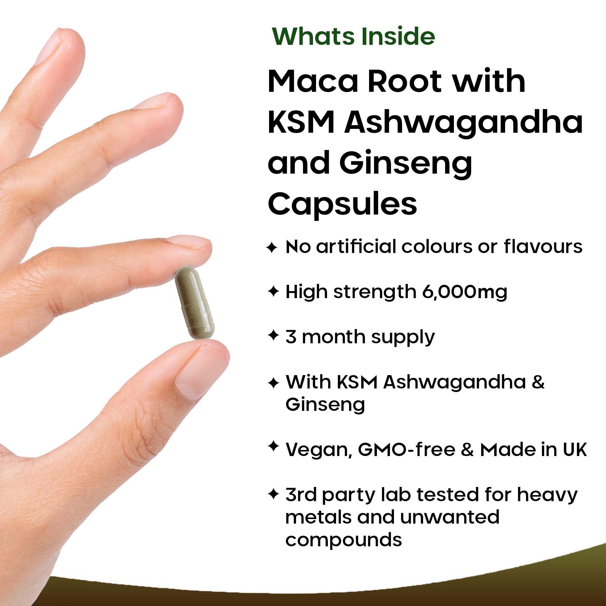 Premium Maca Root Capsules 6000mg with KSM-66 Ashwagandha, Panax Ginseng & Black Pepper - 180 Vegan Supplement Pills for Energy, Vitality & Stress Relief - UK Made Natural Herbal Boost for Workout, Focus & Daily Wellness
