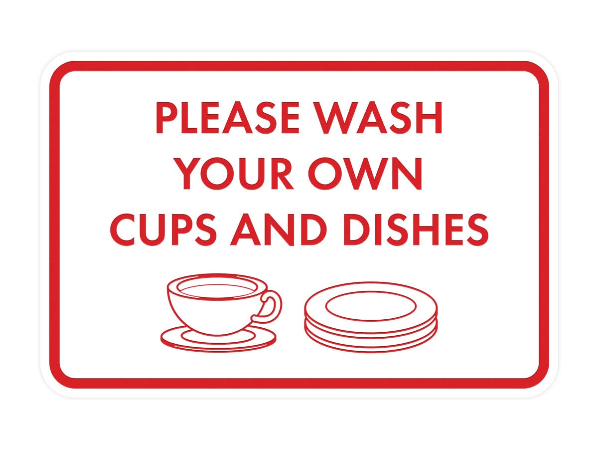 Vintage Please Wash Your Own Dishes Sign - Classic Framed Kitchen Decor for Coffee Mugs & Plates - White & Red Wall Art - Perfect for Home, Office or Cafe (Medium Size)