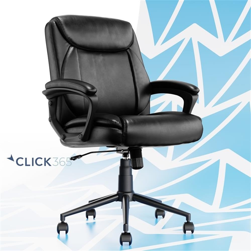 Transform 1.0 Ergonomic Mid Back Office Chair - Bonded Leather Black - Comfortable Desk Chair for Home & Office Workspace, Gaming, and Long Hours Sitting