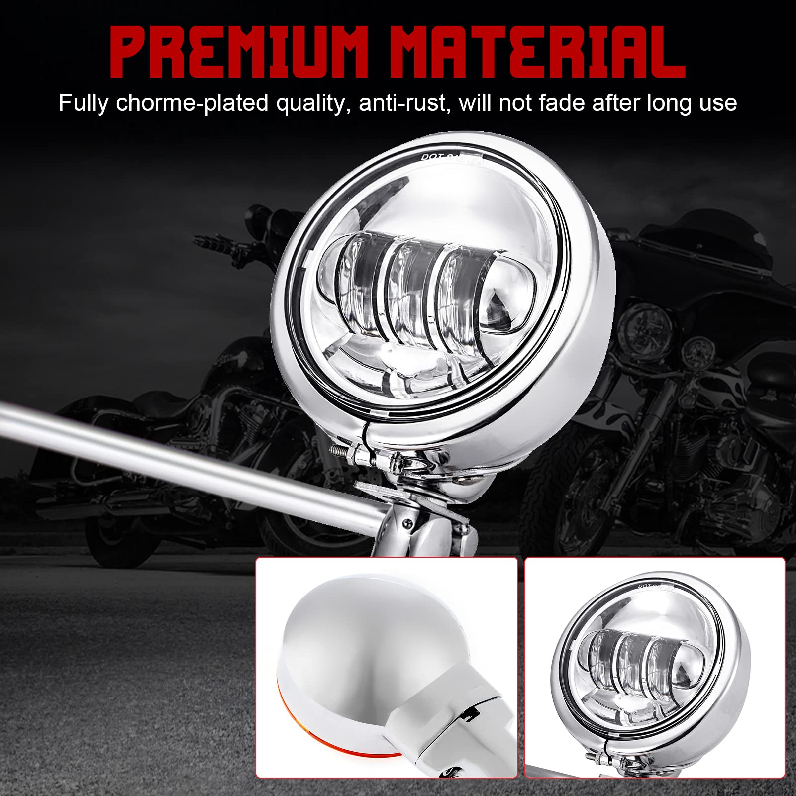 INNOGLOW Motorcycle LED Passing Light Bar with Turn Signals & Fog Lights - Chrome Steel for Harley, Suzuki, Kawasaki & Metric Cruisers - Perfect for Night Riding & Enhanced Visibility