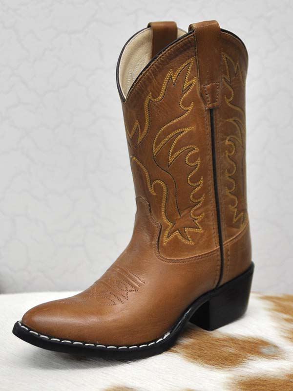 Old West 8129 CCY8129G Kids Western Boots Tan Distressed - Authentic Cowboy Boots for Boys & Girls - Perfect for Rodeo, Halloween Costumes & Western Themed Parties