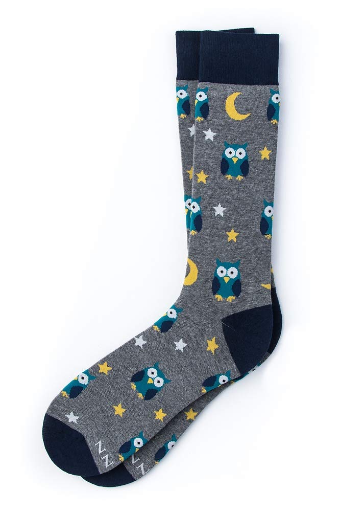 Owl Print Novelty Cotton Crew Socks for Men - Comfortable Carded Cotton Study Socks for Book Lovers, Nerds & Students - Perfect Gift for School, Office or Casual Wear