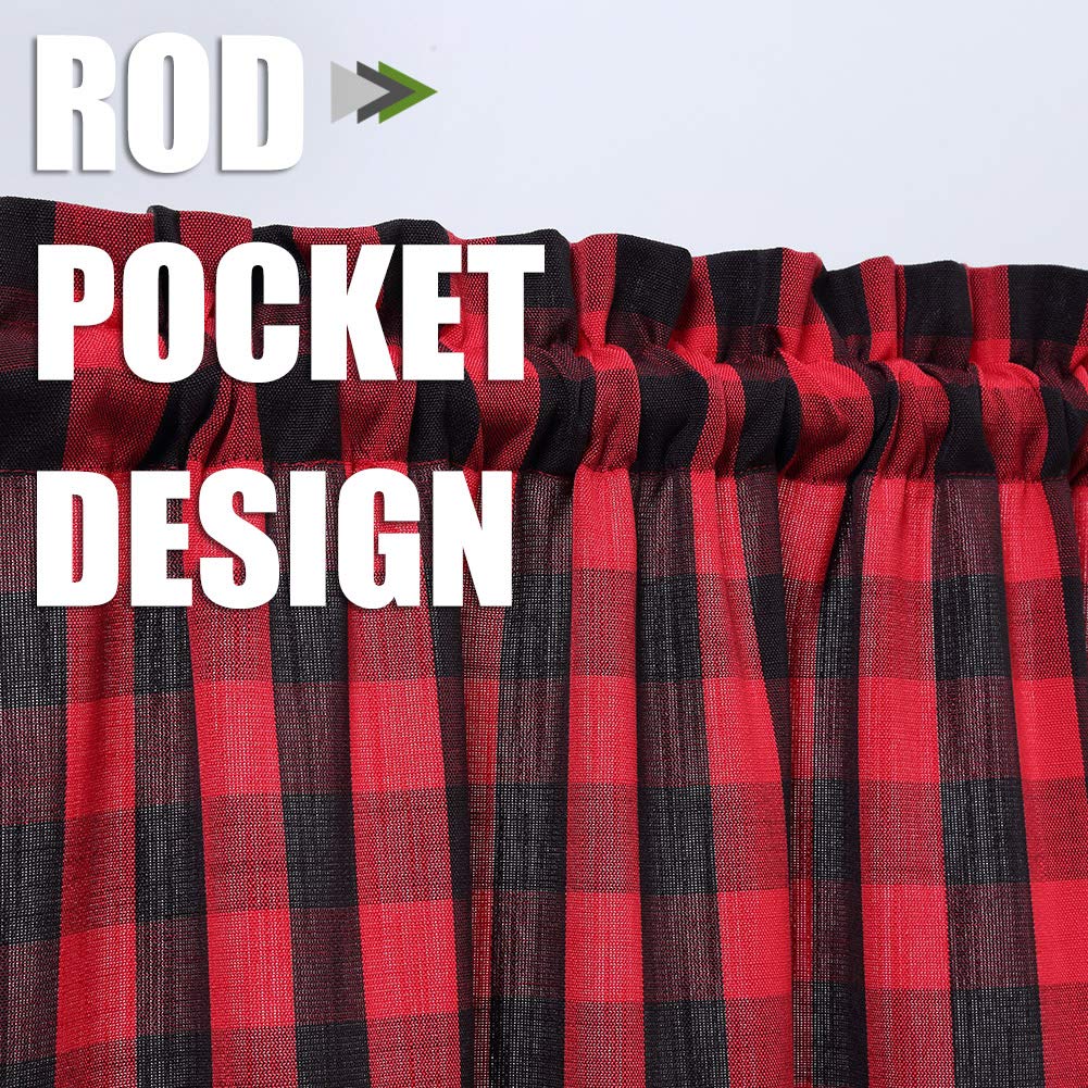 CAROMIO Red and Black Buffalo Plaid Kitchen Valances - Thick Buffalo Check Gingham Window Curtains for Christmas Decor, 52x15 Inches - Perfect for Kitchen, Cafe & Holiday Home Decor
