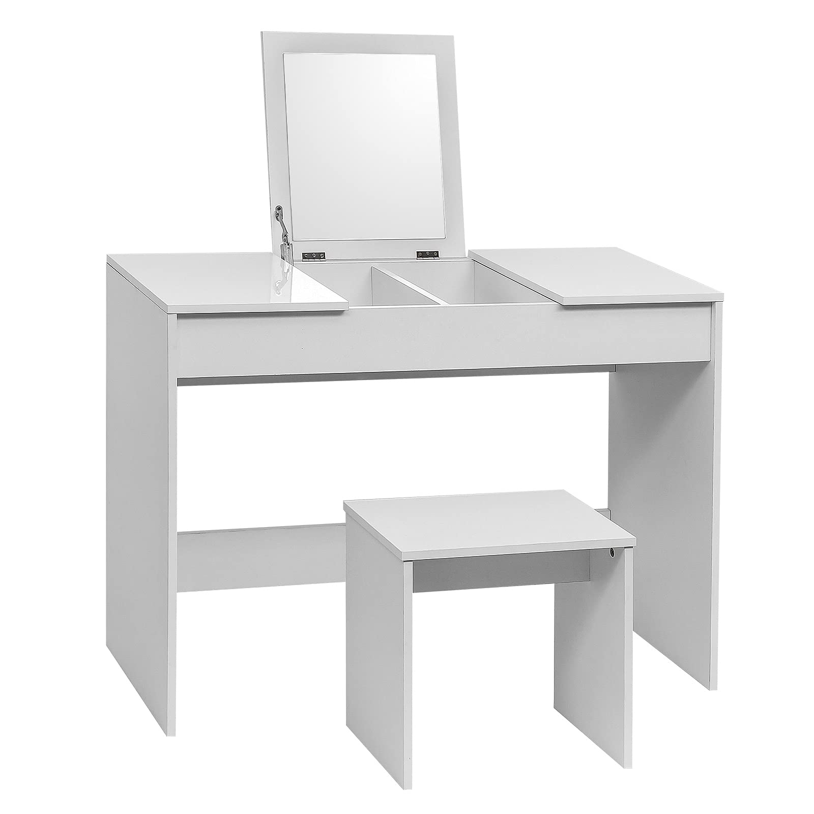 WOLTU Makeup Vanity Set with Stool & Mirror - Glossy Wood Dressing Table for Bedroom, White MB6047ws - Perfect for Home Beauty & Organizing