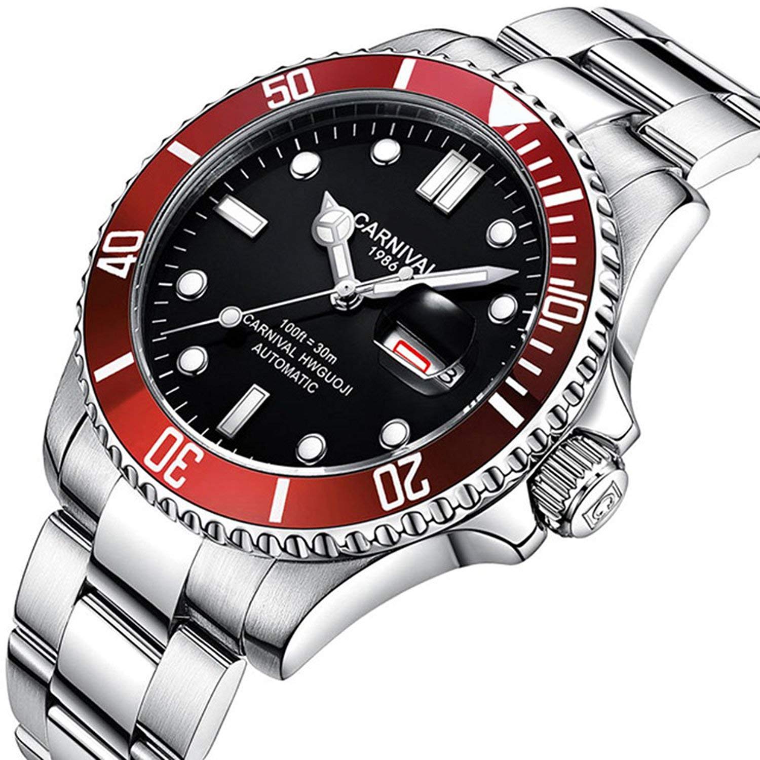Carlien Men's Luxury GMT Automatic Mechanical Watch - Business, Sport & Diving - Luminous Sapphire Glass & Stainless Steel - Perfect for Office, Travel & Water Activities