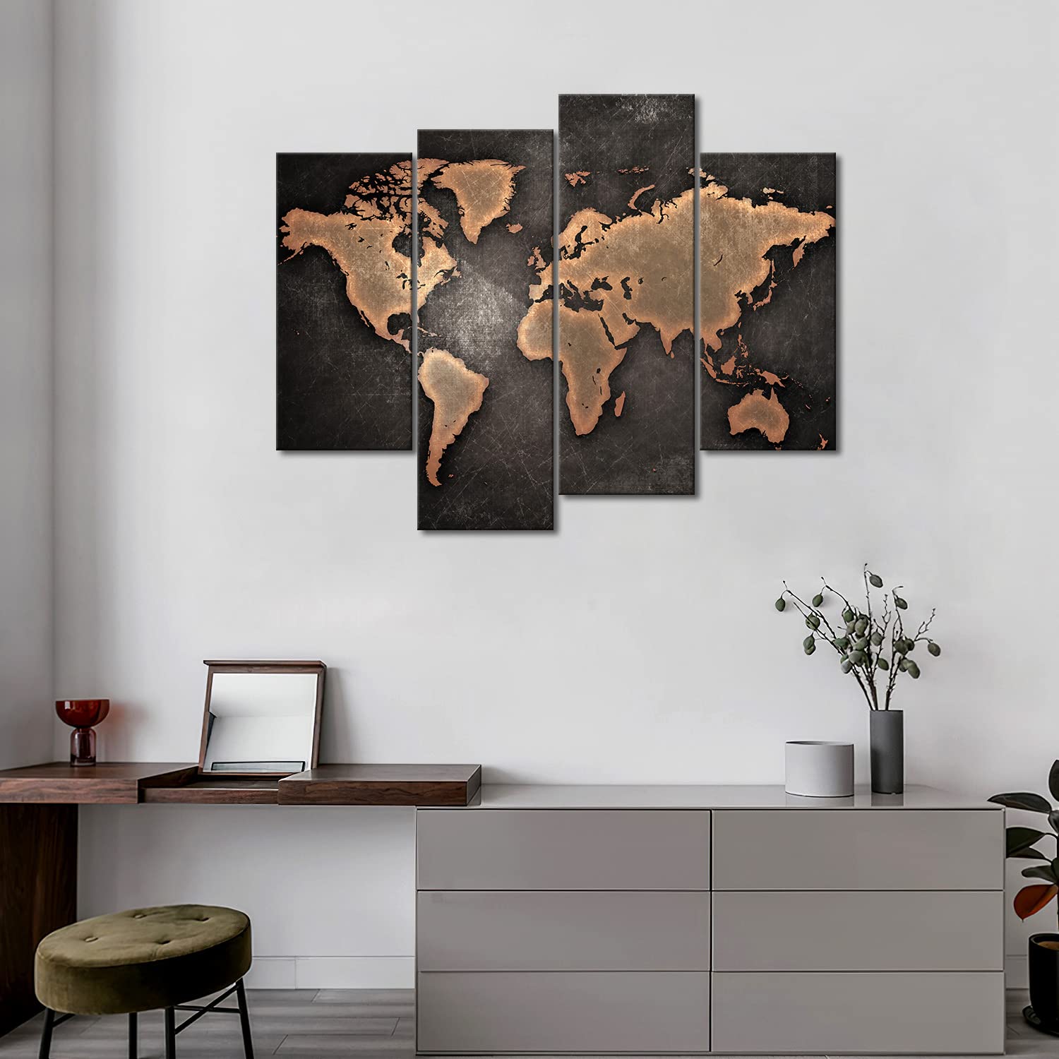 World Map Canvas Wall Art - Black Background Modern Home Decor | Perfect for Living Room, Office & Bedroom Decoration