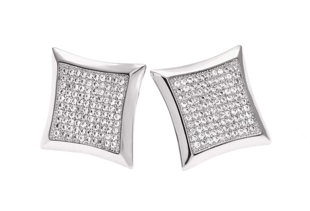 Men's Iced Out Hip Hop Diamond Stud Earrings - Solid Silver Screw Back Zircon Earrings for Men | Perfect for Parties, Gifts & Hip Hop Fashion