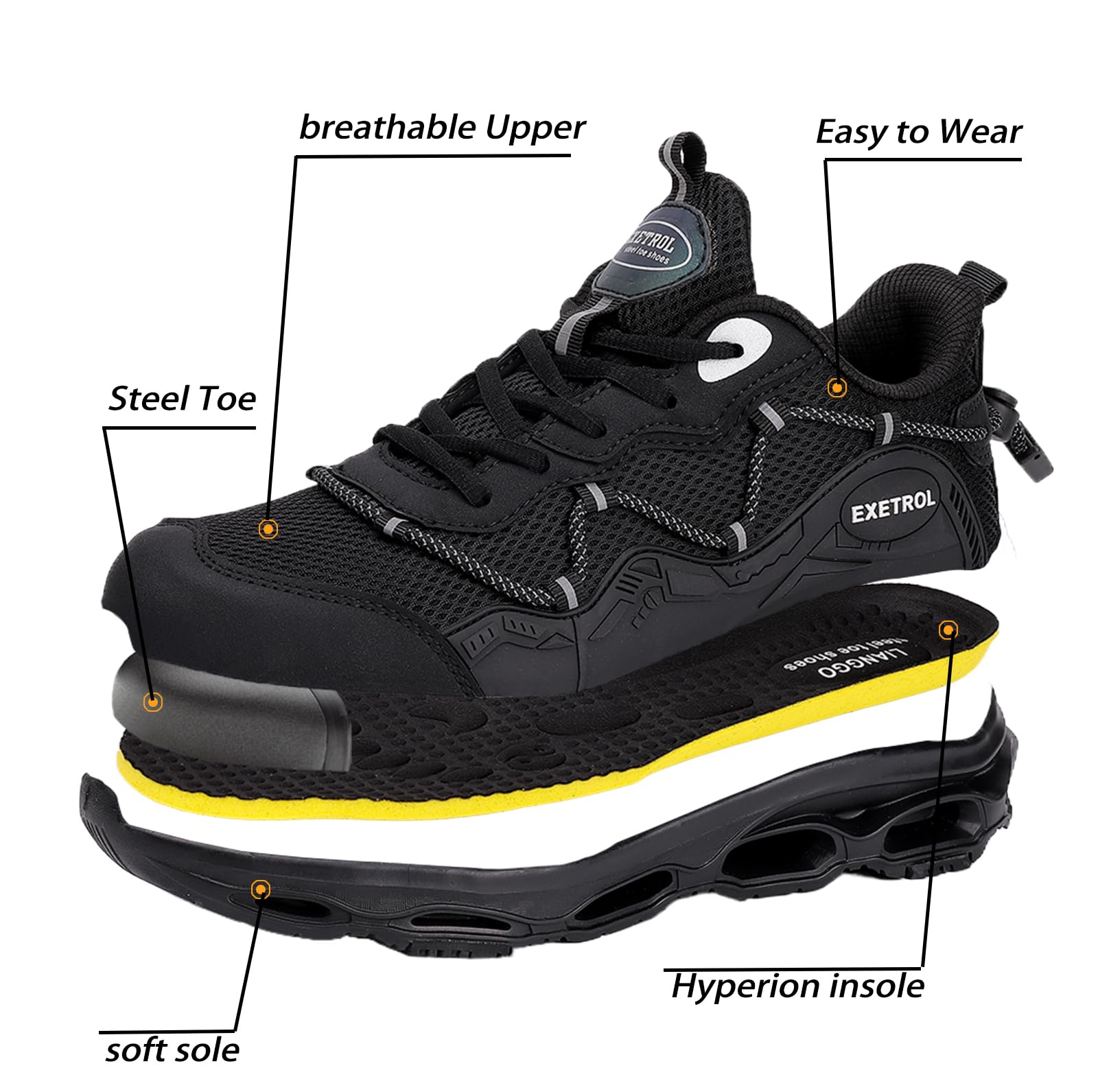 Men's & Women's Steel Toe Sneakers - Lightweight Composite Toe Safety Shoes with Slip-Resistant Work Design for Construction & Industrial Use | Comfortable Work Tennis Shoes for Daily Job Site Wear