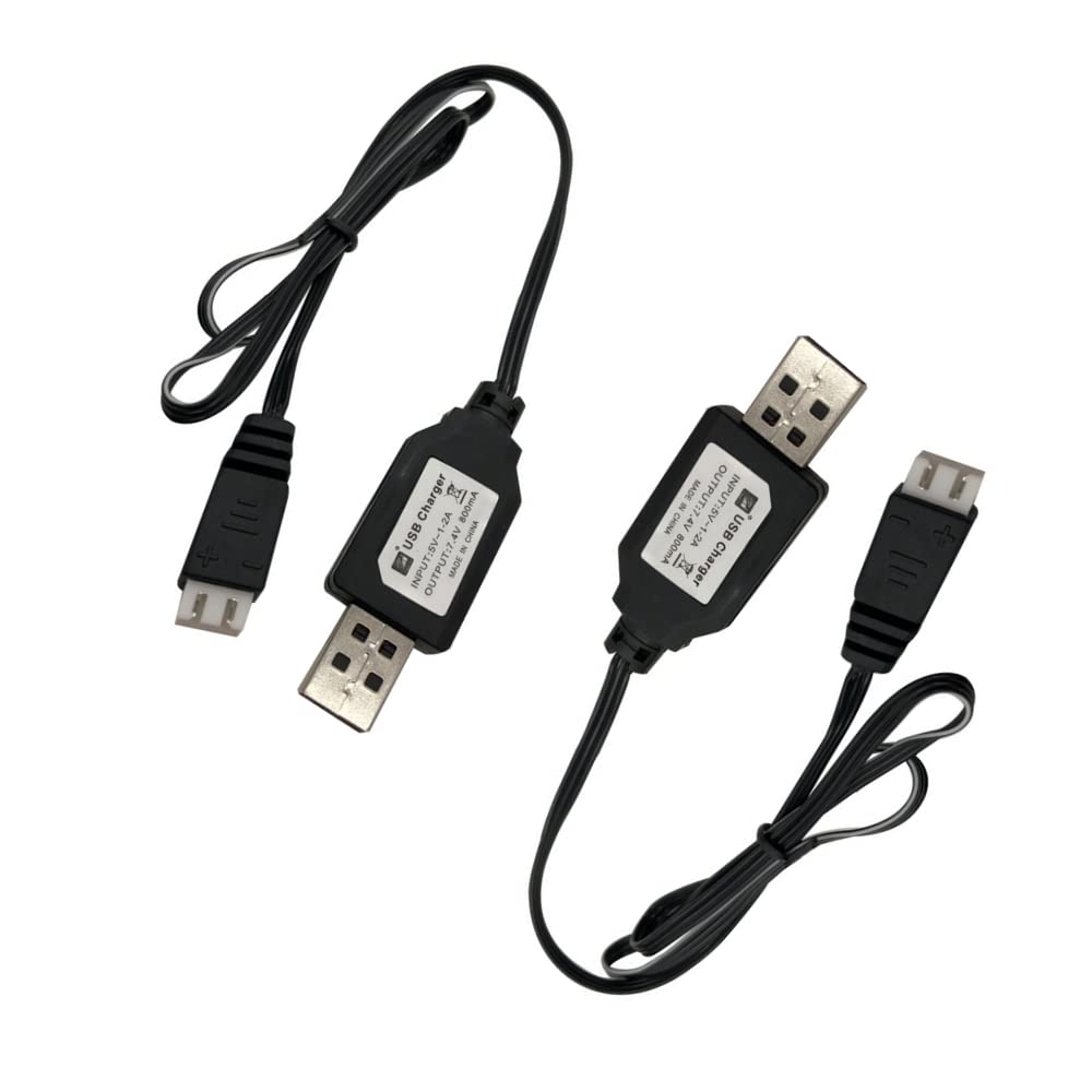 SCX24 SCX10 RC Car Charger Cable Replacement - 7.4V 2S LiPo Battery USB Charger for Splatter Ball Gun, Quadcopter, Drone (2 Pack XH-3P) | Perfect for RC Hobbyists & Outdoor Enthusiasts
