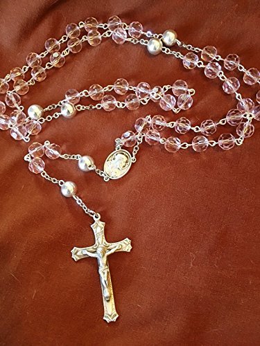 Rose Crystal Sterling Silver Rosary Necklace - Elegant Religious Jewelry for Women, Gift for Baptism, First Communion & Prayer