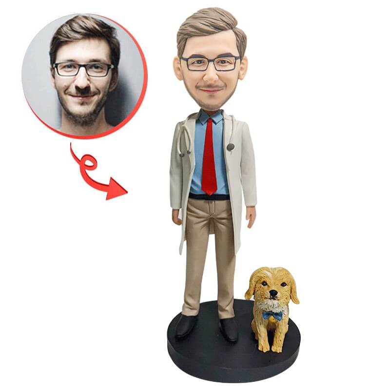 Custom Doctor with Dog Bobblehead - Personalized Figurine for Office Desk, Gifts for Veterinarians & Pet Lovers - Perfect for Home Decor, Work Anniversary & Retirement Gifts