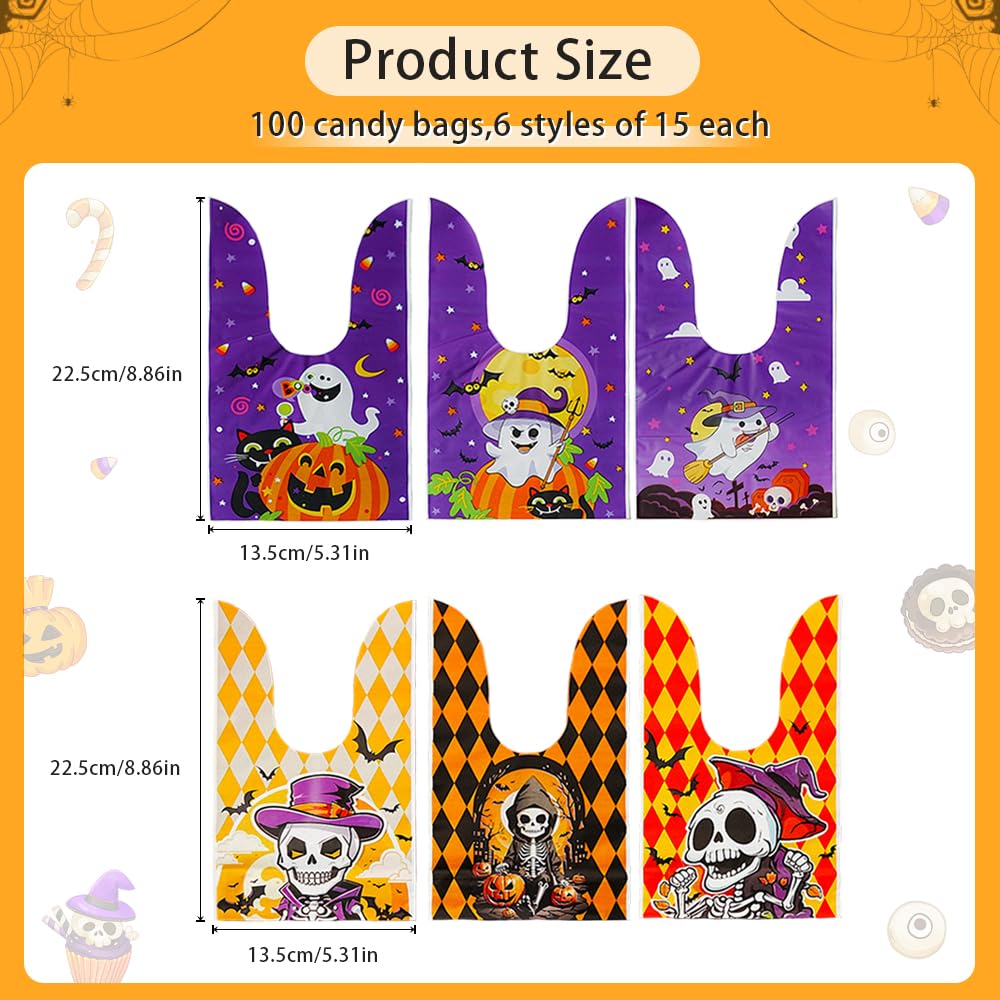 Yeabomy 100Pcs Christmas Candy Bags Set - 4 Styles Cute Rabbit Ear Holiday Treat Bags for Christmas Party, Gift Exchange & Cookie Packaging (Color Set 2) | Perfect for Classroom Treats, Office Celebrations & Family Gatherings