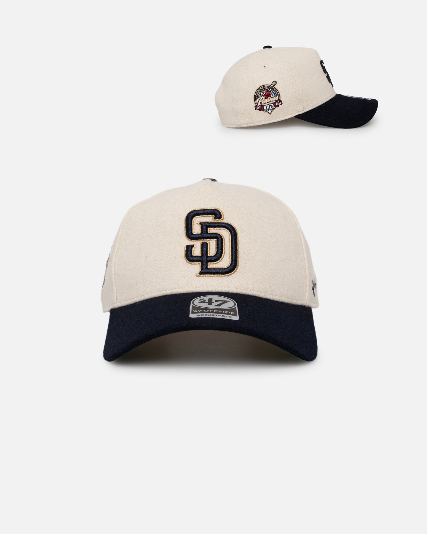 47 Brand San Diego Padres 'Wooly Offside DT' Snapback Hat - Natural/Navy Adjustable Baseball Cap for Men & Women - Perfect for Baseball Games, Streetwear Fashion & Casual Outfits