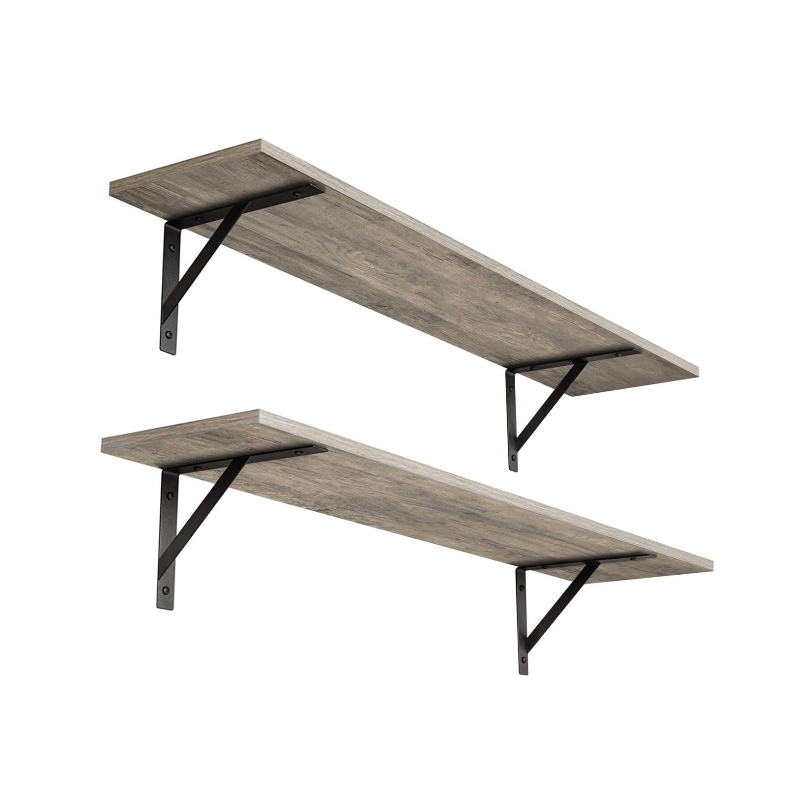 DINZI LVJ 31.5 Inch Wall Mounted Shelves (Set of 2) - Heavy Duty Floating Shelves with Metal Brackets for Home Decor - Easy Installation for Living Room, Bedroom, Bathroom, Kitchen & Laundry Room - Gray Wash Finish | Perfect for Displaying Books, Photos, Plants & Decorative Items