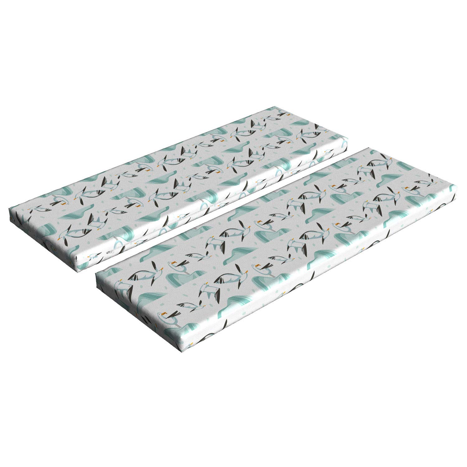 Ambesonne 2-Piece Bird Bench Cushion Set - Marine Themed Cartoon Design with Seagulls & Waves, 45