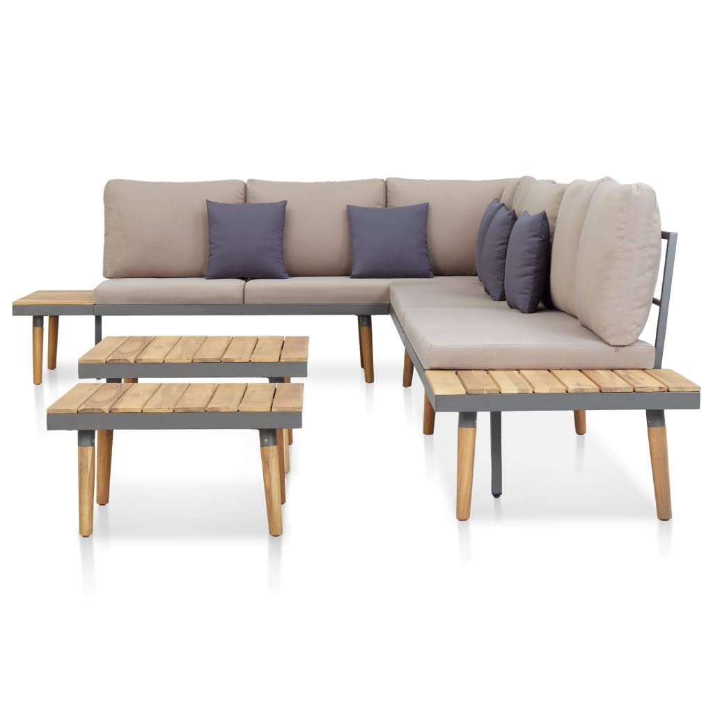 SKM 7-Piece Outdoor Patio Furniture Set with Cushions - Acacia Wood Sofa Sectional Lounge Set in Brown (6482) - Perfect for Backyard, Poolside & Garden Relaxation