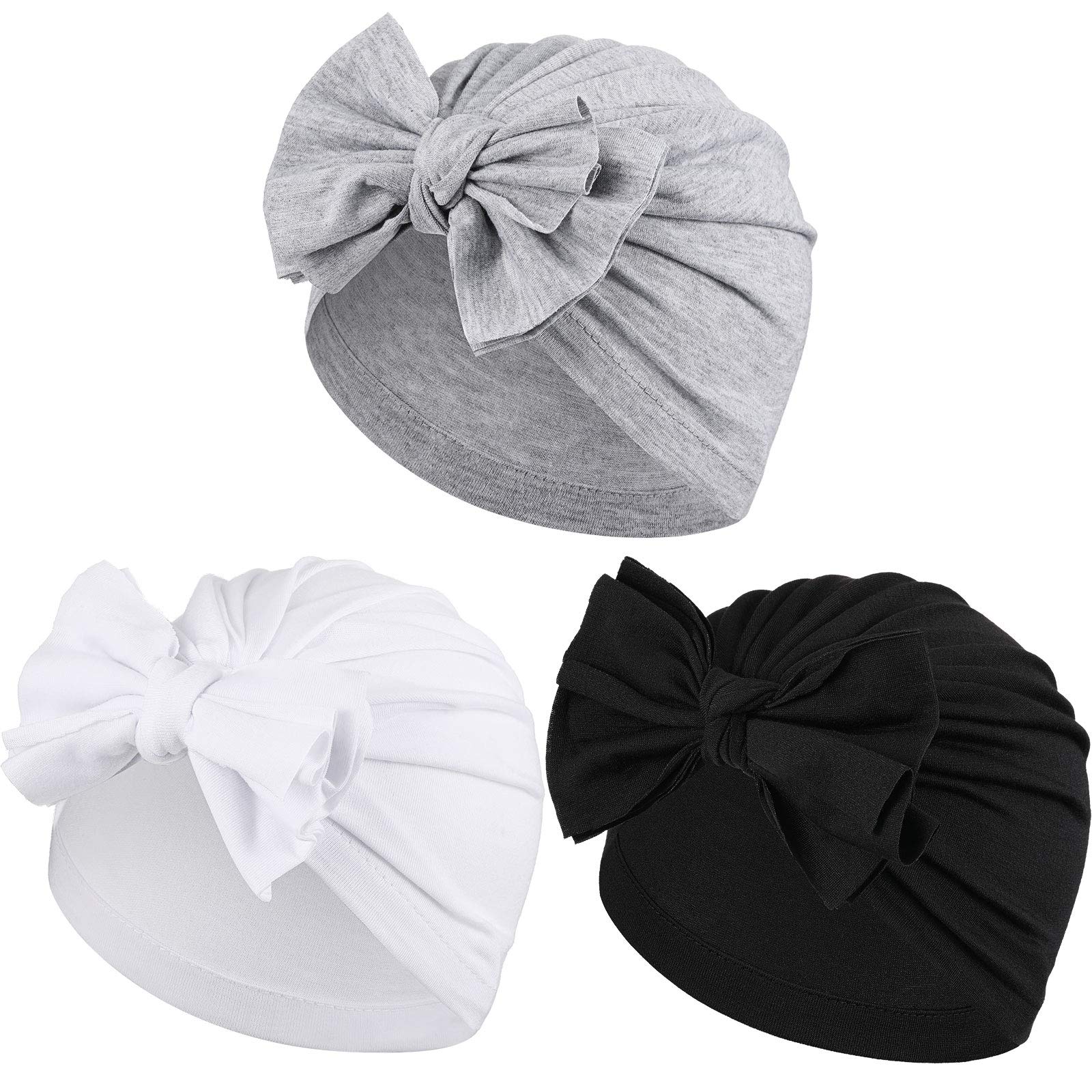 3-Piece Baby Bow Knot Turban Hats & Headwraps for Toddler Girls - Soft Cotton Beanie Set for Newborns, Infants - Perfect for Photography, Birthday Parties & Everyday Outfits