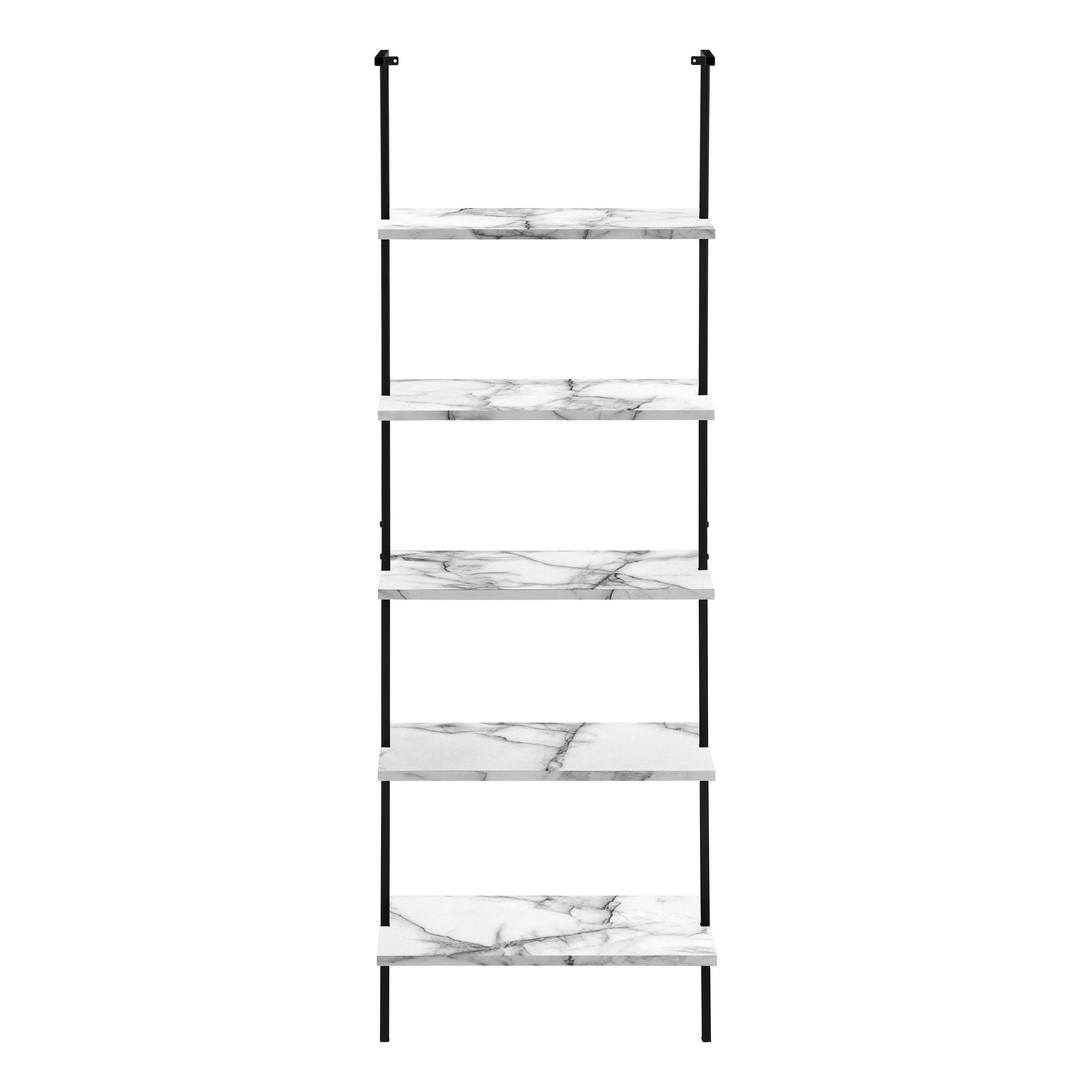 Modern 72H Ladder Bookcase with White Marble Shelves & Black Metal Frame - Perfect for Home Office, Living Room, and Bedroom Storage Organization