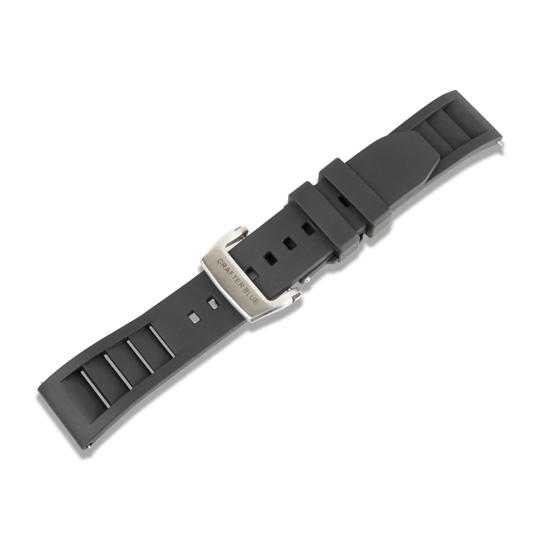 Crafter Blue UX08 Straight End FKM Rubber Watch Band with Butterfly Clasp - 20mm & 22mm Replacement Strap for Diving, Swimming & Outdoor Sports Watches