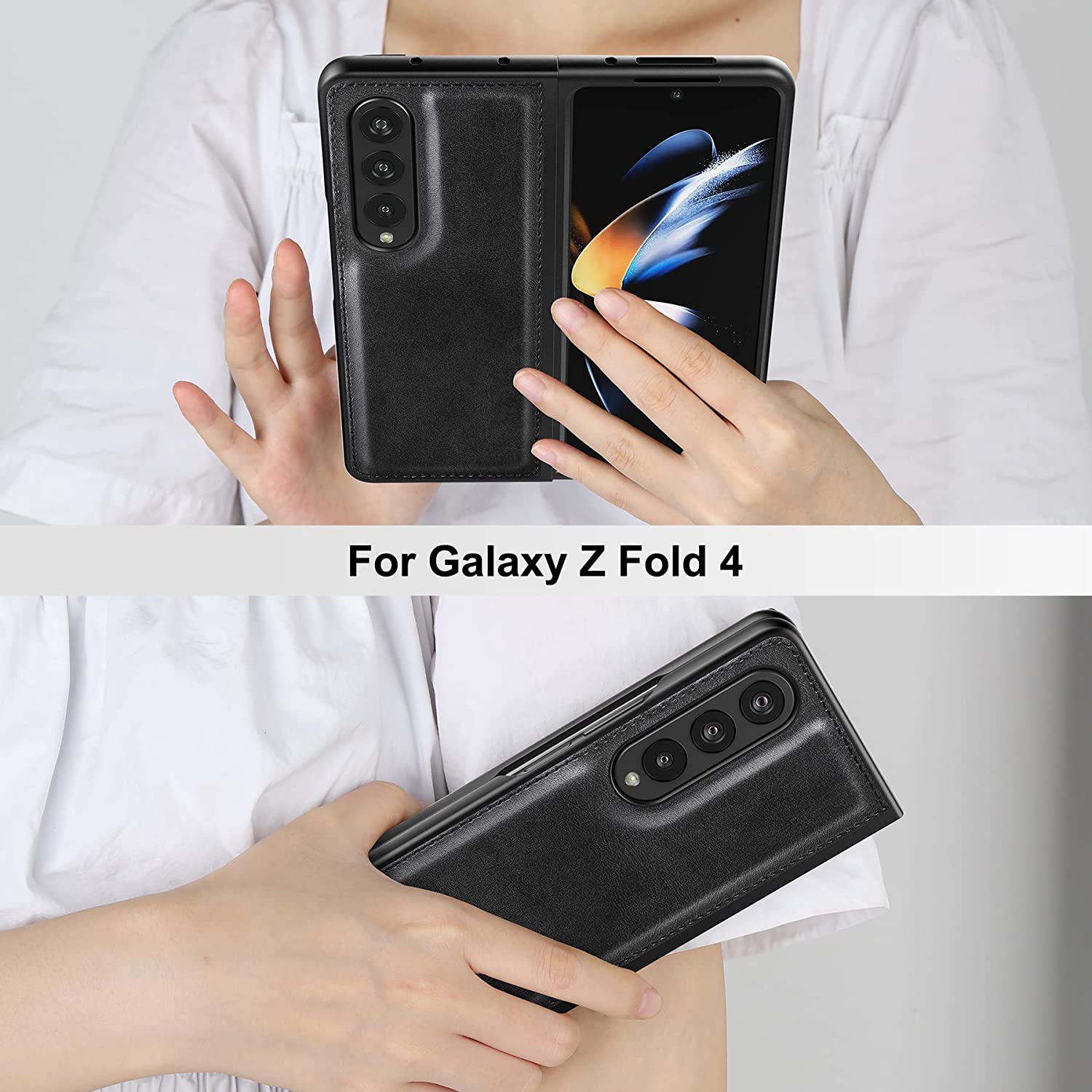 Samsung Galaxy Z Fold 4 5G Phone Case - Premium Leather Protective Cover for Galaxy Z Fold 4 (Black) | Slim Fit, Shockproof Design for Work & Travel