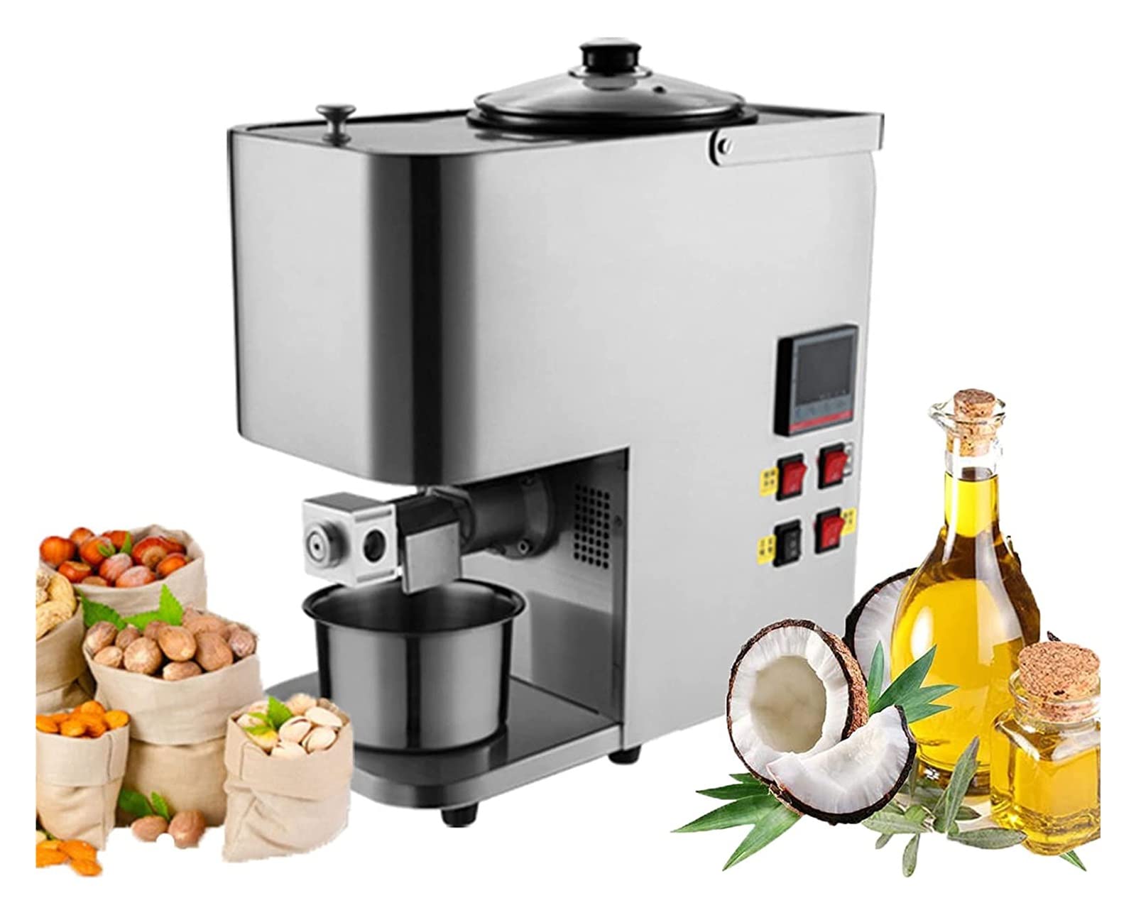 Automatic Oil Press Machine - Hot & Cold Press for Organic Castor, Peanut, Canola, Sesame, Walnut & Linseed Oil - 304 Stainless Steel Oil Expeller - Perfect for Home Use, Commercial Kitchens & DIY Oil Extraction