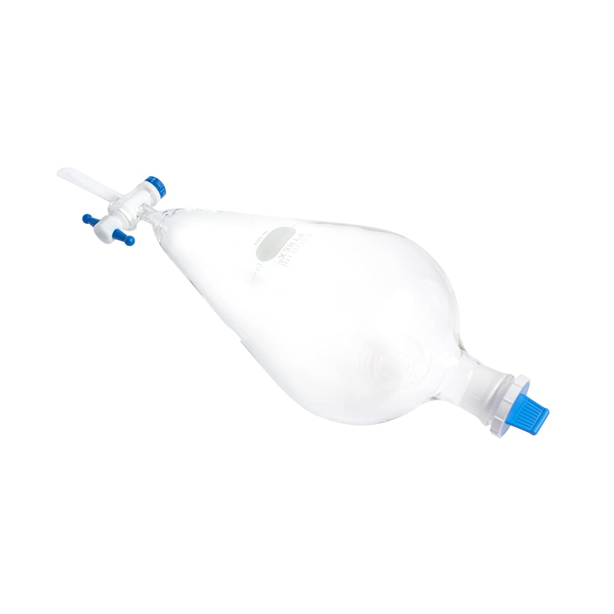 PYREX 1L Pear-Shaped Borosilicate Glass Separatory Funnel with PTFE Stopcock & Polyethylene Stopper - Premium Reusable Lab Glassware for Chemical Extraction, Liquid Separation & Laboratory Experiments
