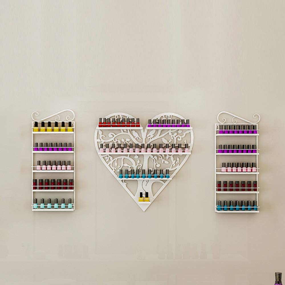 Wall Mounted Metal Nail Polish Storage Rack - Heart Shaped Salon Display Shelf for Makeup, Cosmetics & Perfume Organization - Perfect for Home, Business & Nail Shops (Great for Salon Wall Decor & Small Space Storage Solutions)