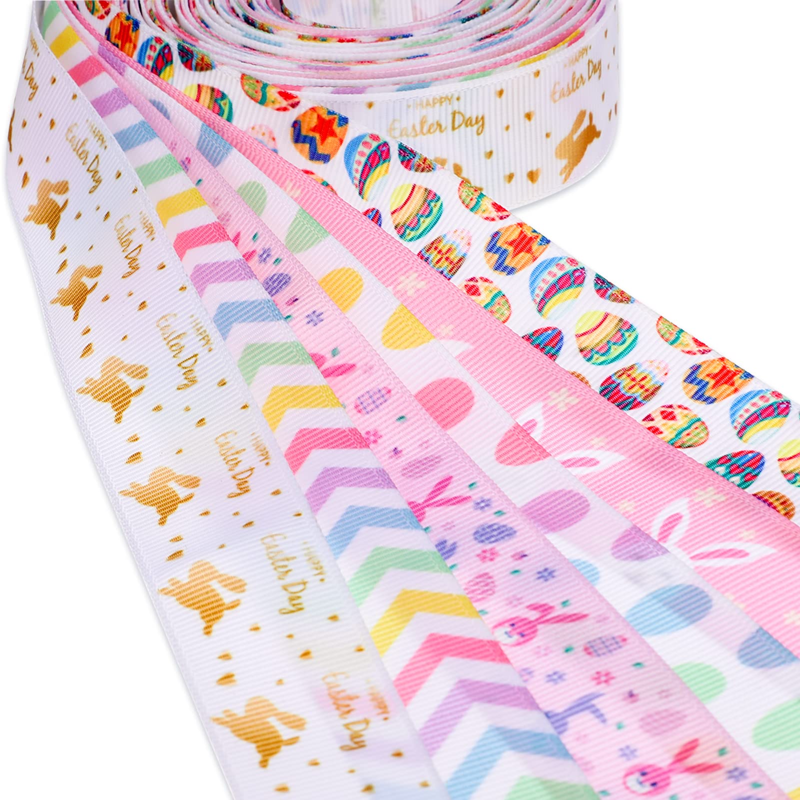 6 Rolls 12 Yards Easter Grosgrain Ribbon - Egg Bunny Floral Design for Spring Gift Wrapping, DIY Crafts, Hair Bows, Wreaths & Home Decor | Perfect for Easter Party Favors, Bouquets & Seasonal Decorations