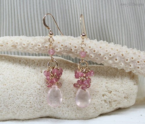 Rose Quartz Earrings with Pink Topaz & Mystic Pink Quartz Cluster - 14K Gold Filled Healing Crystal Jewelry for Women - Perfect for Meditation, Yoga & Spiritual Gifts