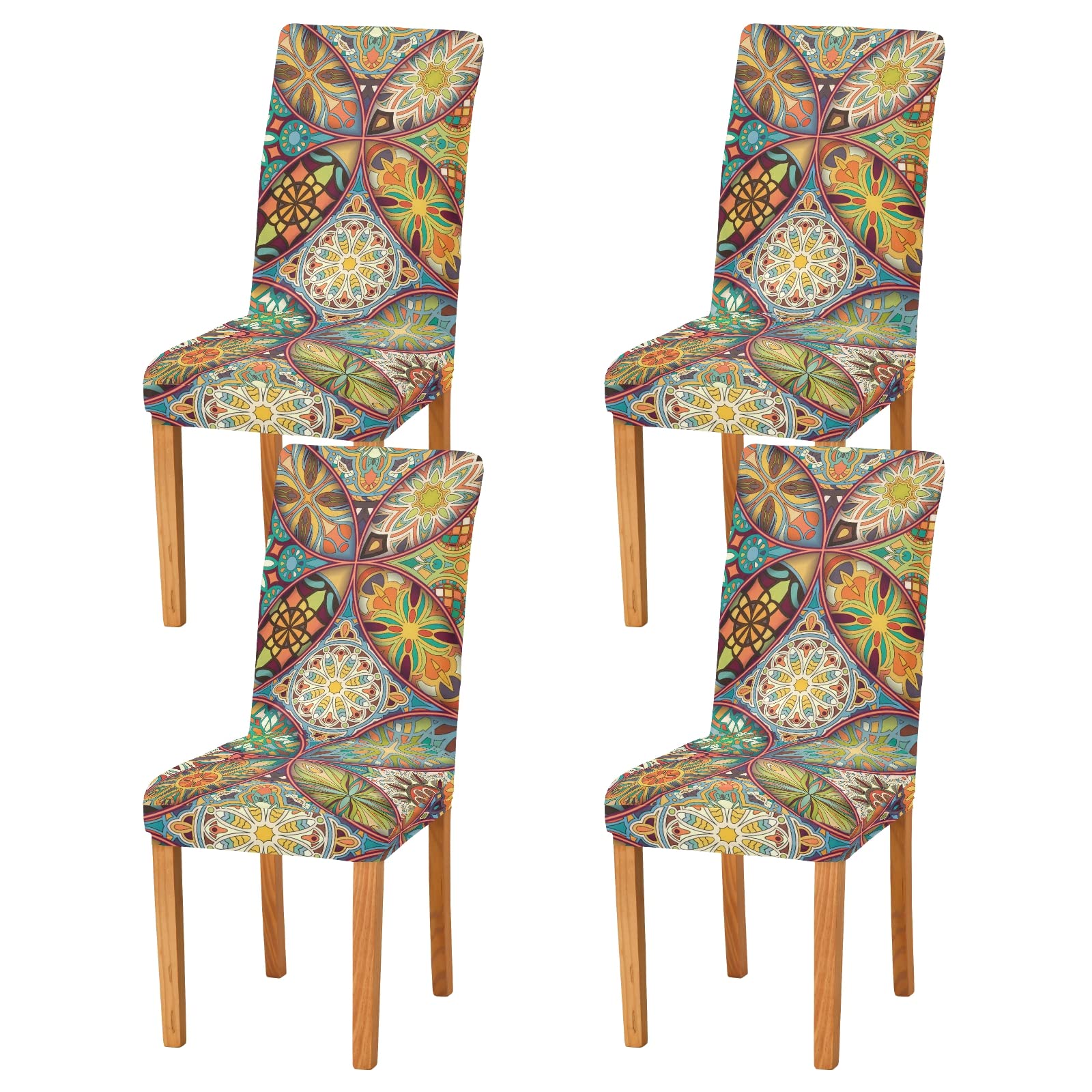 Ethnic Floral Mandala Dining Chair Covers Set of 2 - Washable & Stretchable Slipcovers for Dining Room, Wedding, Party & Office Decor - Perfect for Home, Ceremony & Holiday Gatherings